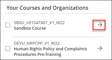 Locate the course that needs to be copied from and select the arrow next to its name