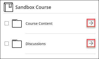 The course will open into two parts, Course Content and Discussion. Select the arrow next to the part that contains the needed content. This should reveal the individual items within that section.