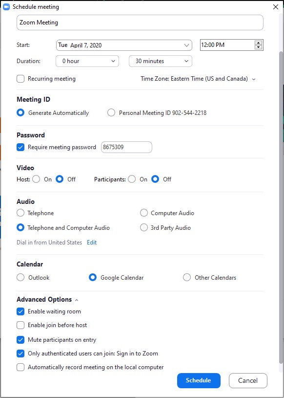 schedule zoom meeting