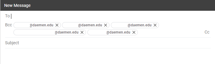 Image showing the new email message that clicking the "email all" button on the roster created in Gmail