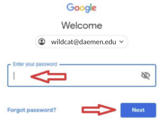 Enter in your password and select the next button. 