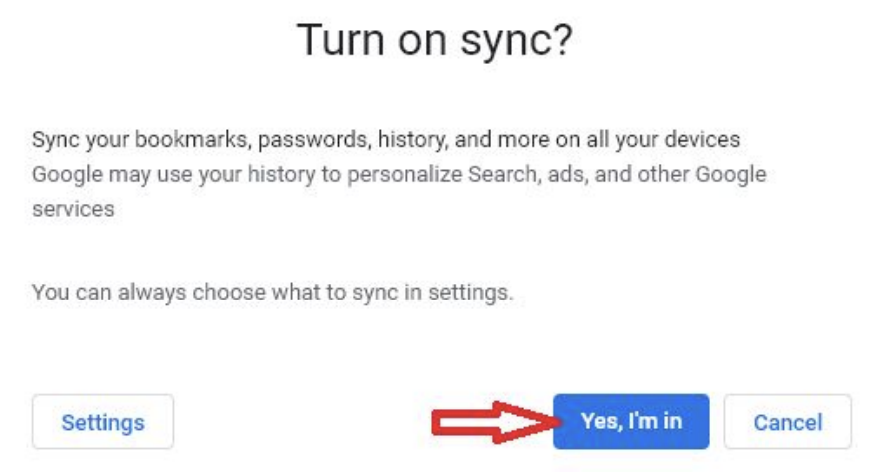 This will ask you if you will like to sync your bookmarks, passwords on all of your devices. 