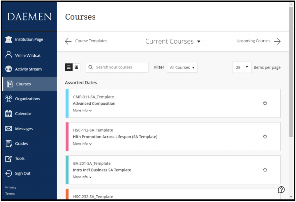 list of courses you are enrolled in to review.