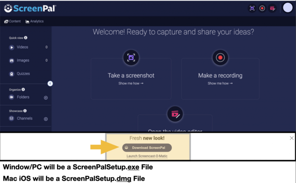 Download the app to your local computer.

Windows/PC will be ScreenPalSetup.exe File

Mac iOS will be a ScreenPalSetup.dmg File