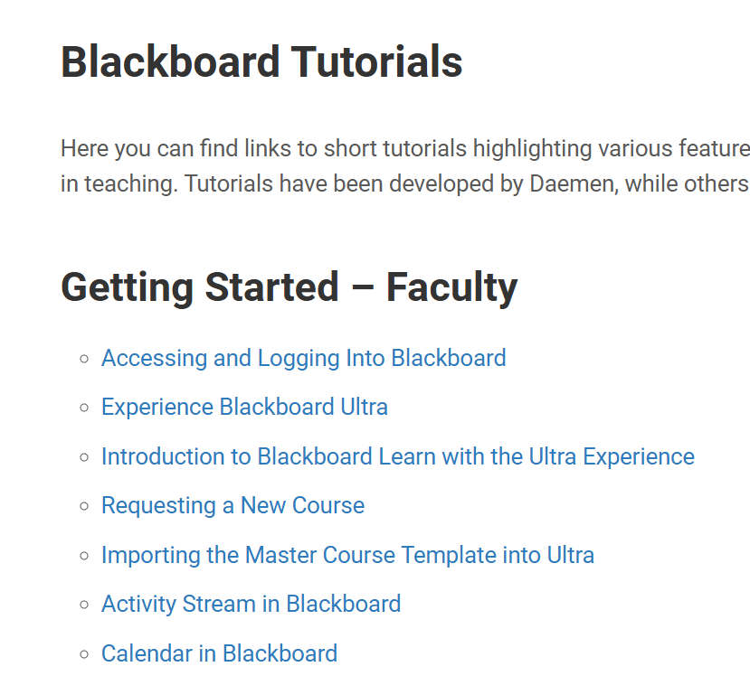 Blackboard Tutorials list from the How Do I page.