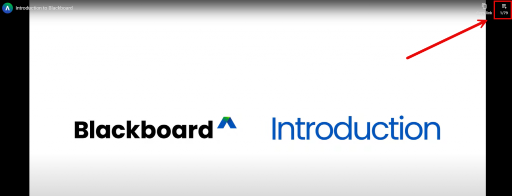 Blackboard Introduction Video. In the upper right hand corner there is an icon for a video playlist.