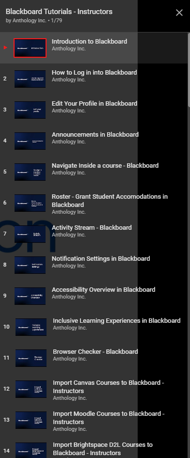 The Blackboard Video Tutorials playlist.