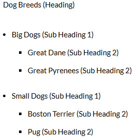 Heading structure with Subheadings 
